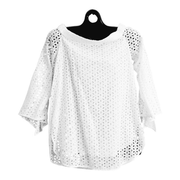 Anthropologie Tibi Eyelet Lace 3/4" Tie Sleeve Off the Shoulder Top Blouse - Picture 5 of 10
